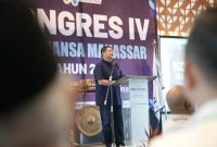 Walikota Makassar, Munafri Arifuddin menyampaikan pidatonya di depan para alumni SMANSA di KONGRES IV IKA SMANSA di Novotel. (FOTO:HUMAS PEMKOT)